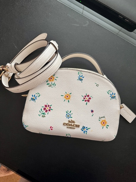Coach Handbags - Coach White Leather Floral Top Handle (detachable long strap) Purse
